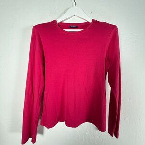 Saint James Womens Pink 100% Cotton Long-Sleeve Crewneck Knit Top Lightweight